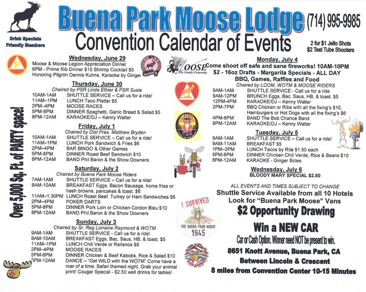 Moose lodge schedule